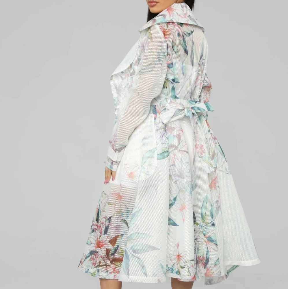 White Floral Trench Coat/Coverup